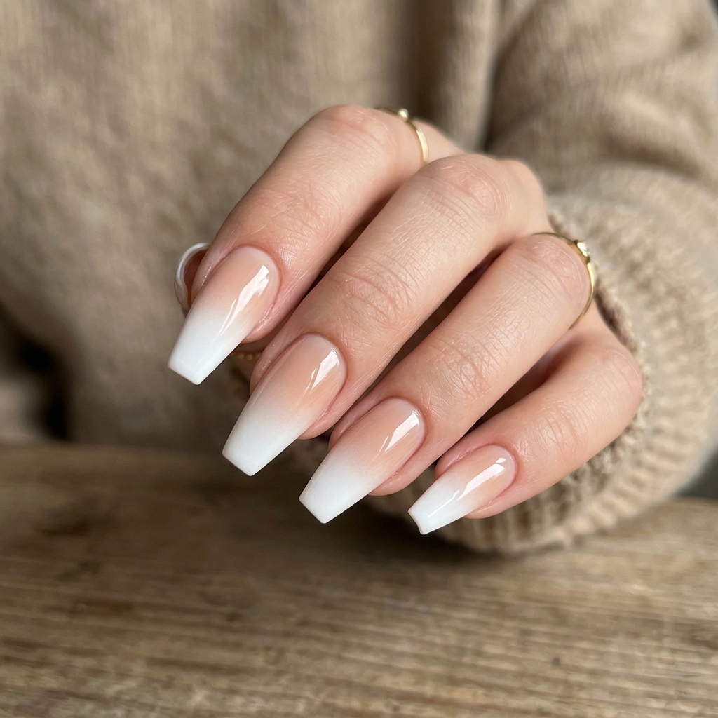 Ombre French Tip Coffin Nail Ideas