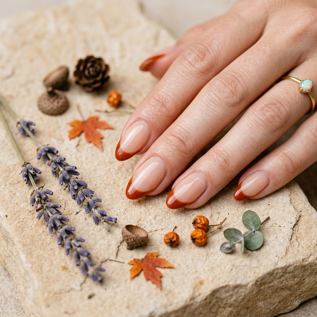 French Tip Orange Fall Nails Ideas