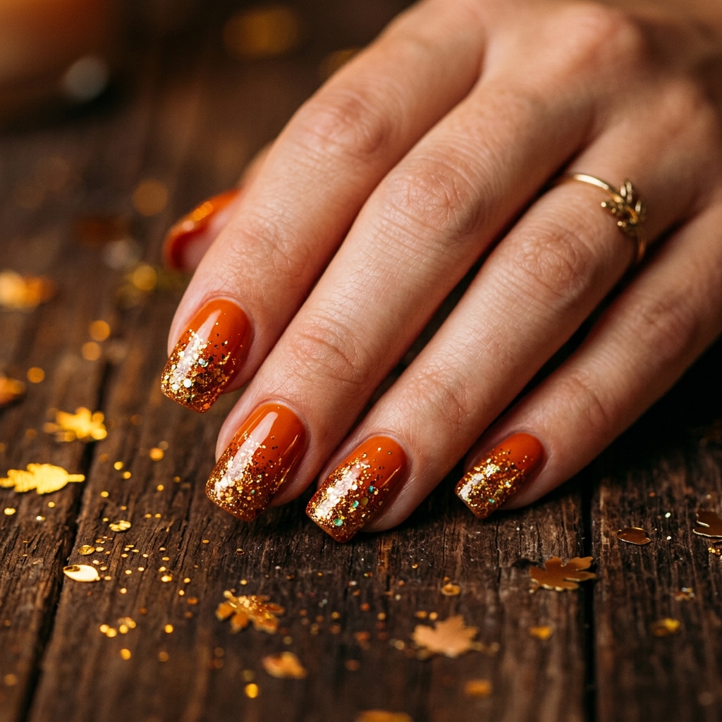 Glitter Orange Fall Nails Ideas