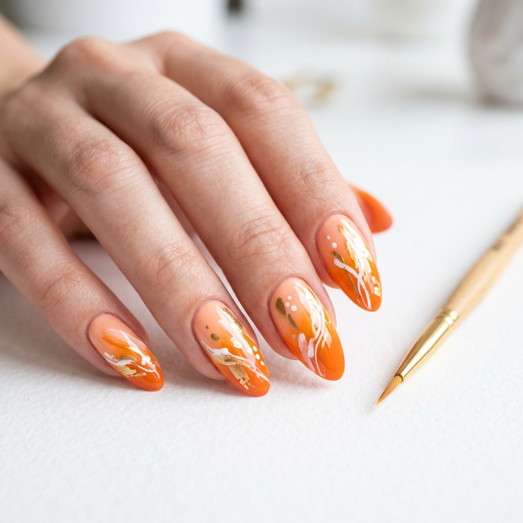 Orange Ombre Nails Ideas: 30 Gorgeous Gradient Looks to Try Right Now 27 Orange Ombre Abstract Nails Ideas