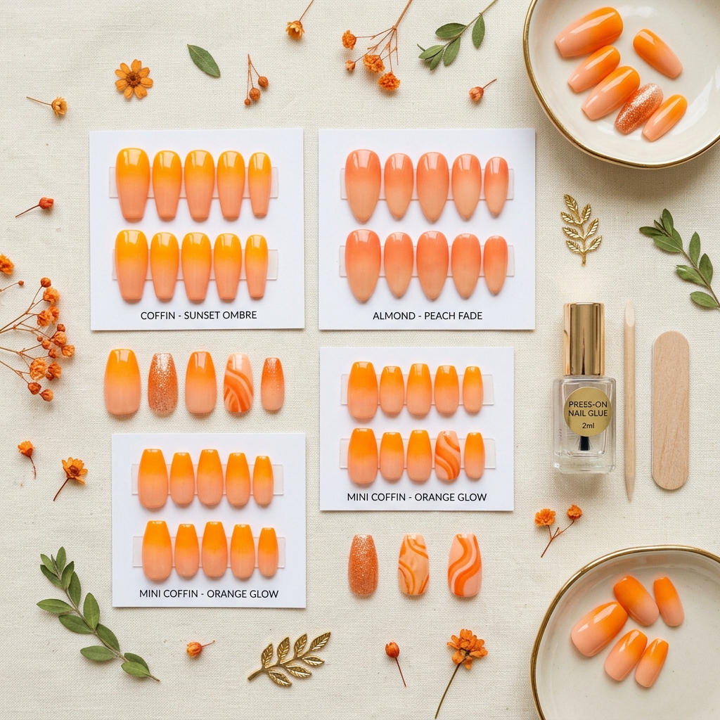 Orange Ombre Nails Ideas: 30 Gorgeous Gradient Looks to Try Right Now 21 Press-On Orange Ombre Nails Ideas