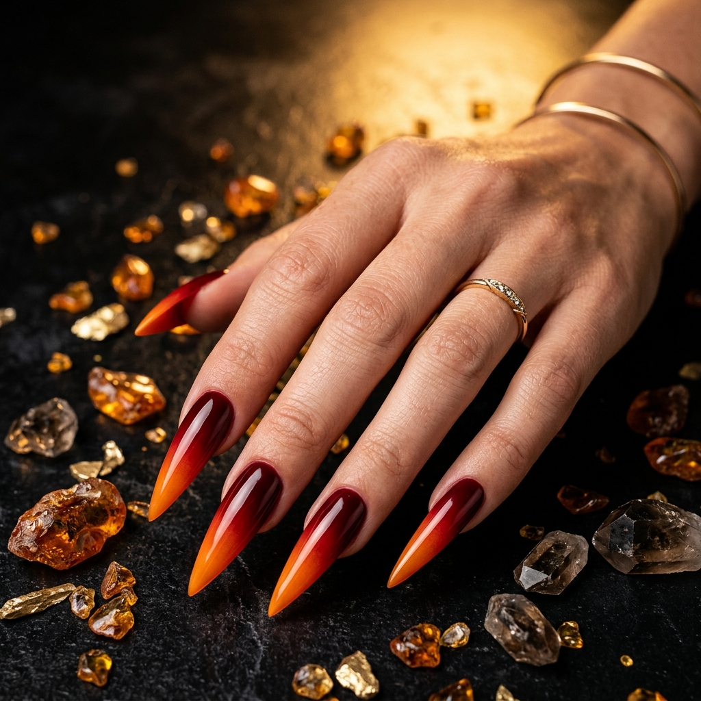Orange Ombre Nails Ideas: 30 Gorgeous Gradient Looks to Try Right Now 23 Stiletto Orange Ombre Nails Ideas