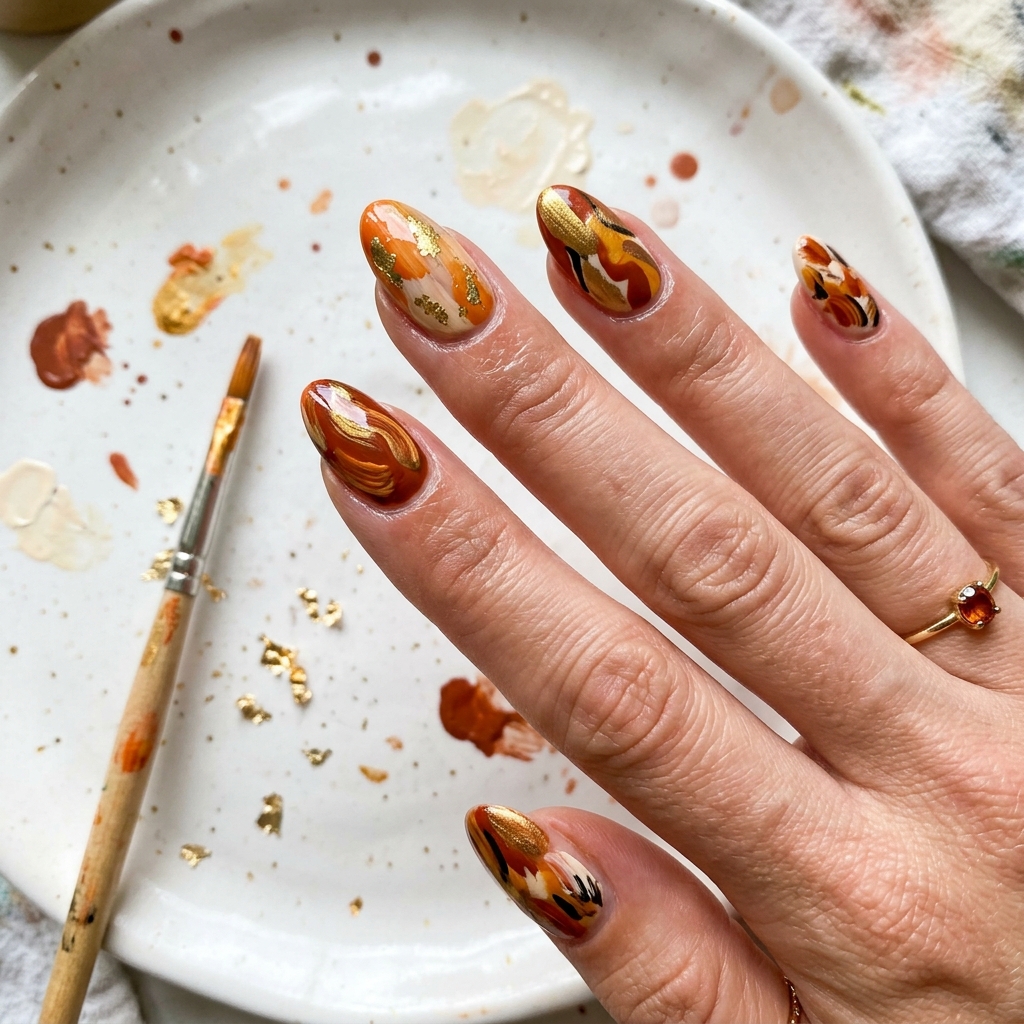 Abstract Orange Fall Nails Ideas