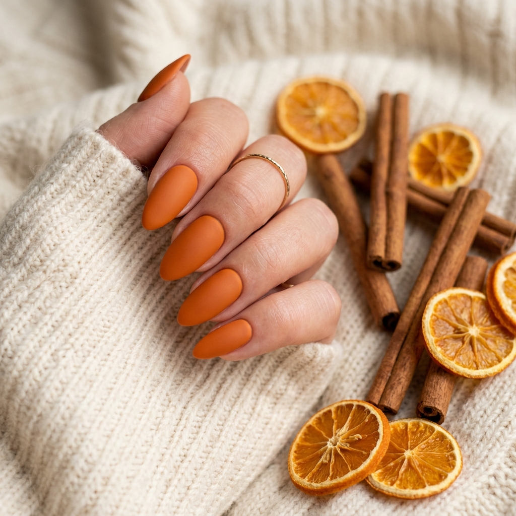 Almond Orange Fall Nails Ideas