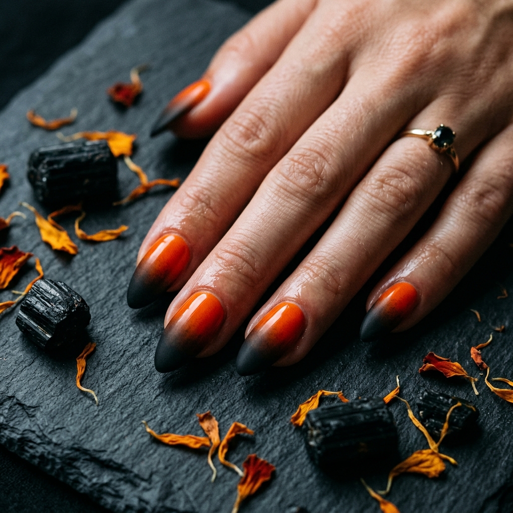 Orange Ombre Nails Ideas: 30 Gorgeous Gradient Looks to Try Right Now 8 Black and Orange Ombre Nails Ideas