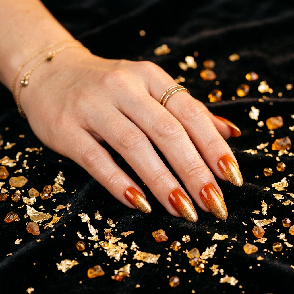 Orange Ombre Nails Ideas: 30 Gorgeous Gradient Looks to Try Right Now 9 Gold and Orange Ombre Nails Ideas
