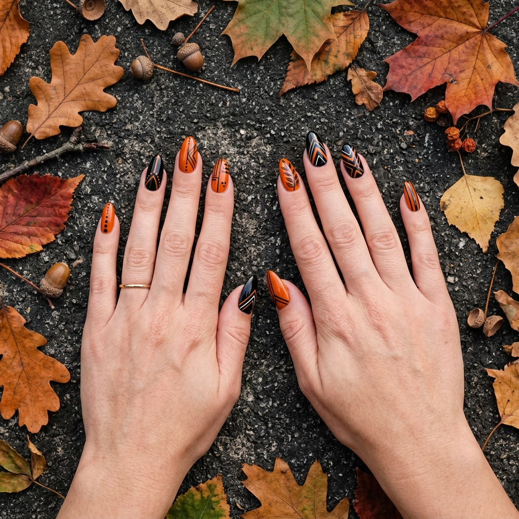 Black and Orange Fall Nails Ideas