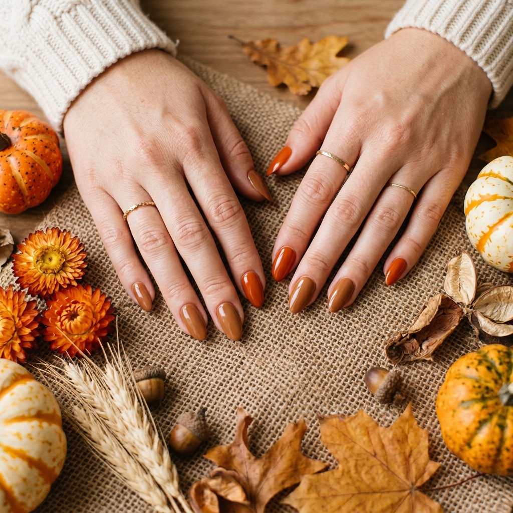 Brown and Orange Fall Nails Ideas