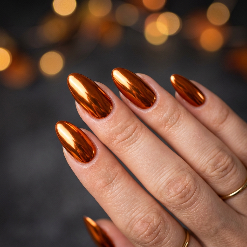 Chrome Orange Fall Nails Ideas