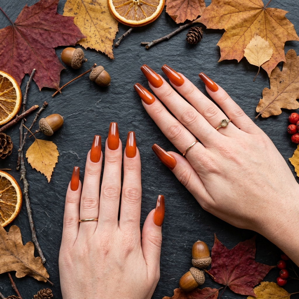 Coffin Orange Nails Ideas for Fall