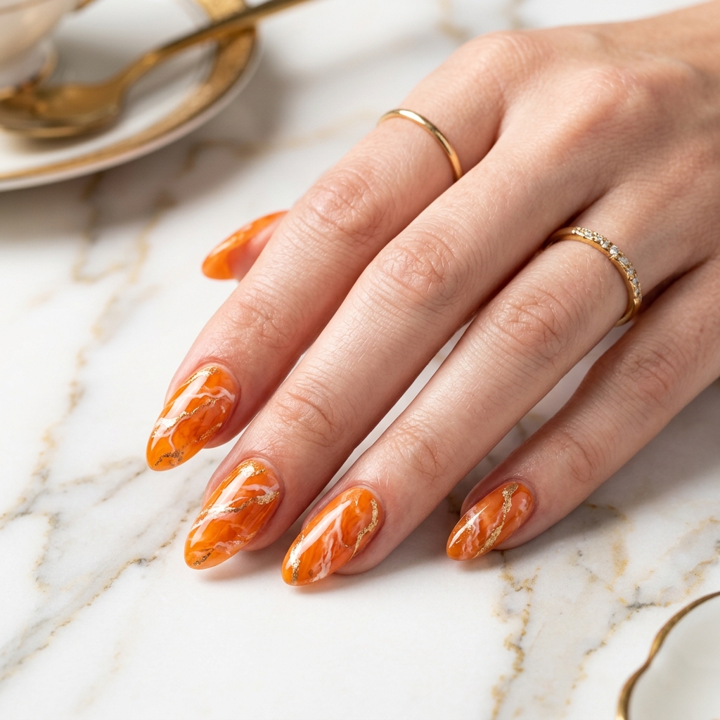 Marble Orange Nails Ideas