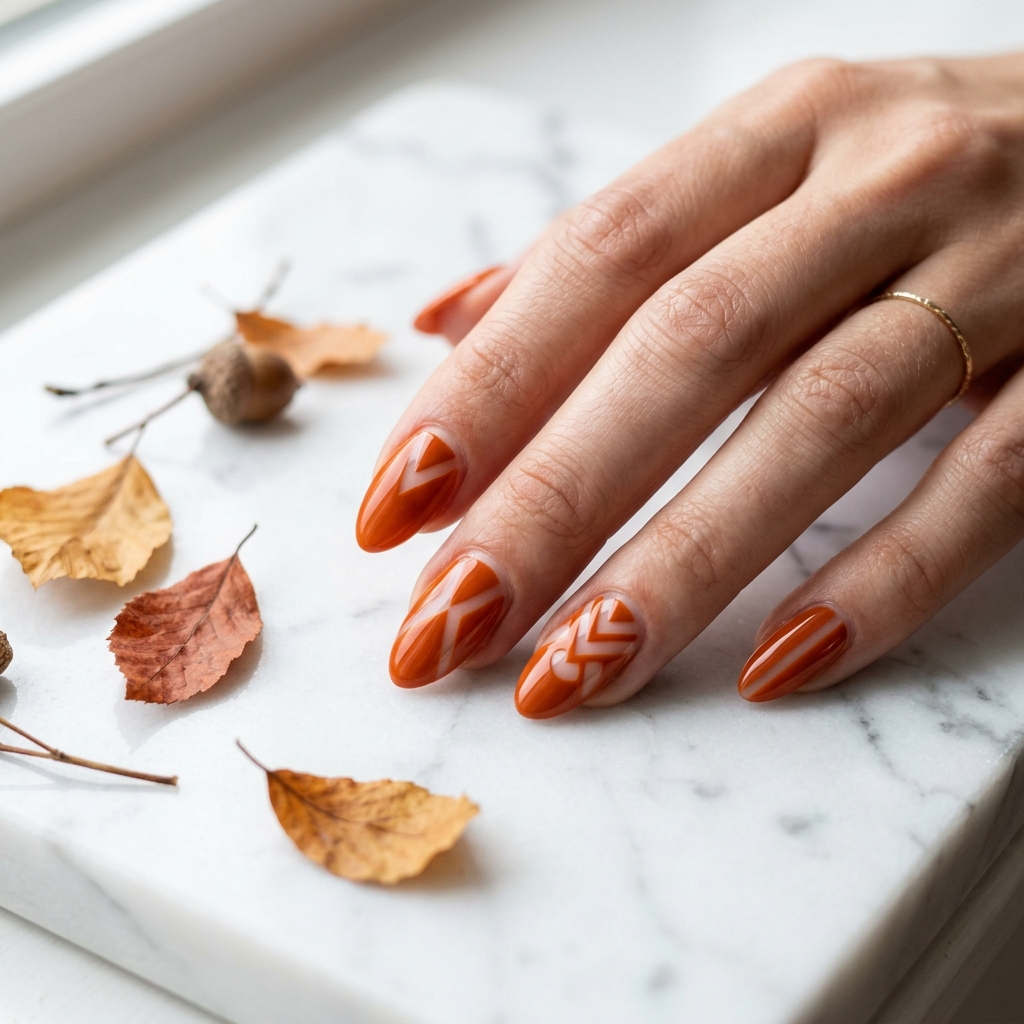 Negative Space Orange Fall Nails Ideas