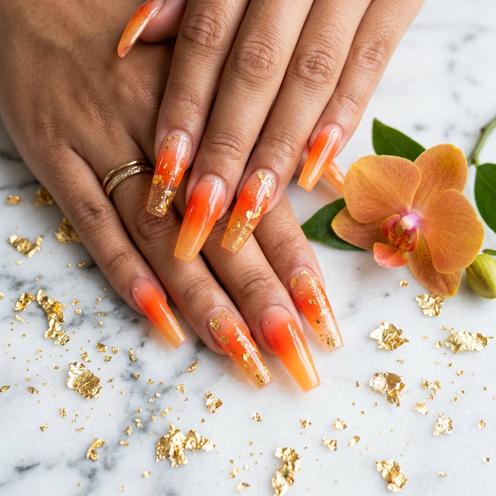 Orange Ombre Nails Ideas: 30 Gorgeous Gradient Looks to Try Right Now 19 Acrylic Orange Ombre Nails Ideas