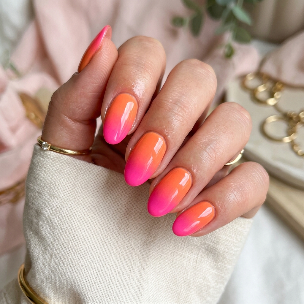 30 Vibrant Sunset Ombre Nails Ideas to Inspire Your Next Manicure 3 Orange and Pink Ombre Nail Ideas