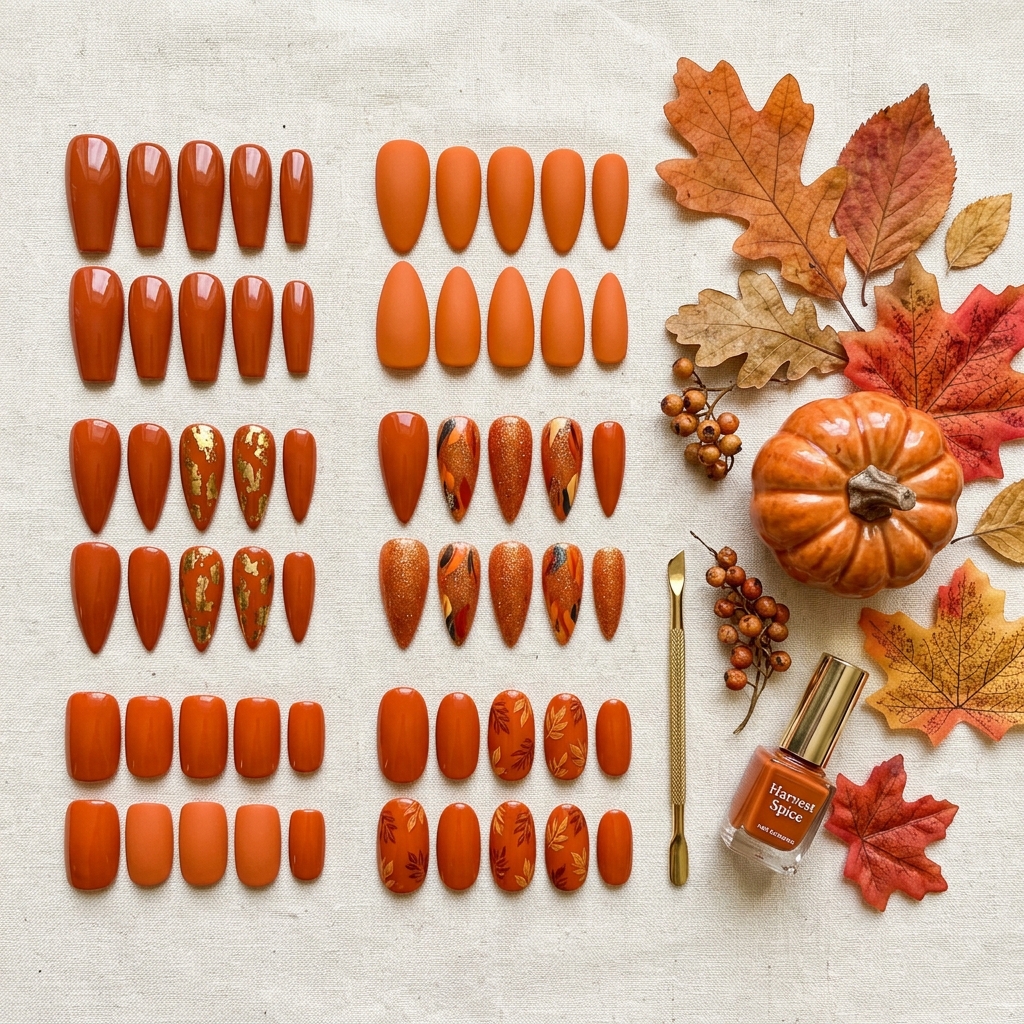Press On Orange Fall Nails Ideas