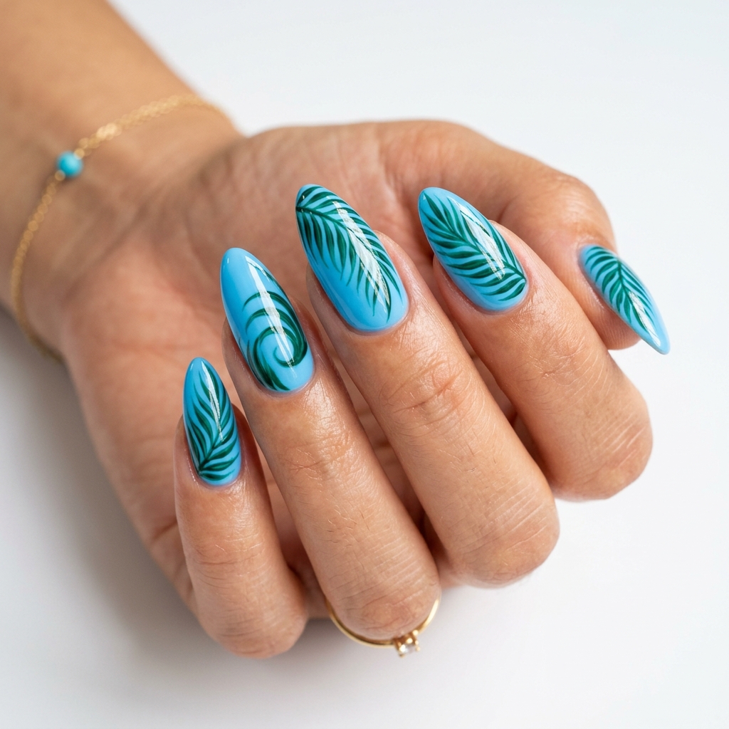 Leaf Nail Art: 30 Stunning Nature Inspired Ideas for Your Next Manicure 19 Palm Leaf Nail Art Ideas