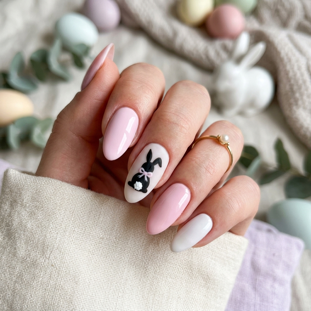 Pastel Easter Nails with Bunny Design Ideas