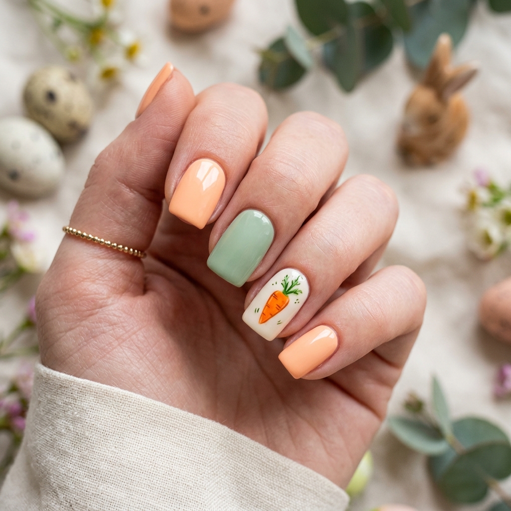 Pastel Easter Nails with Carrot Design Ideas
