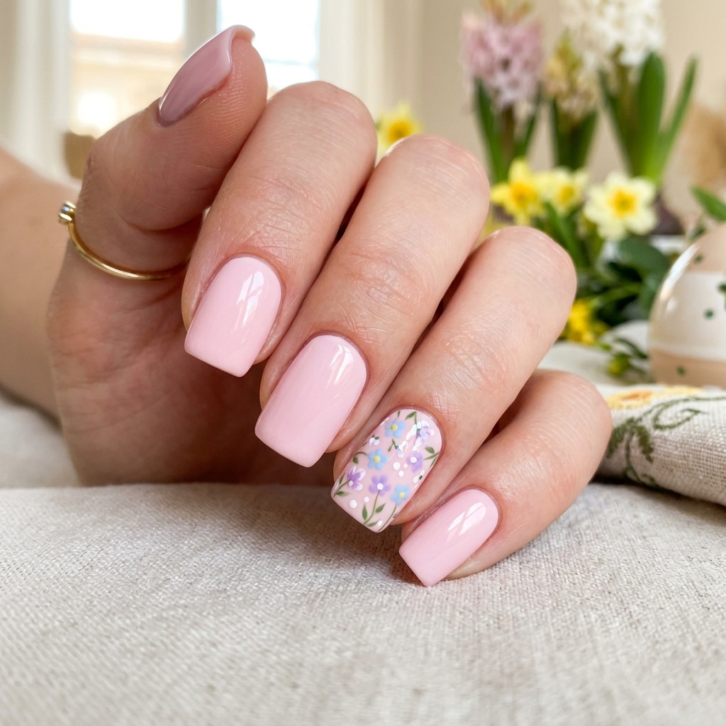 Pastel Easter Nails with Floral Design Ideas
