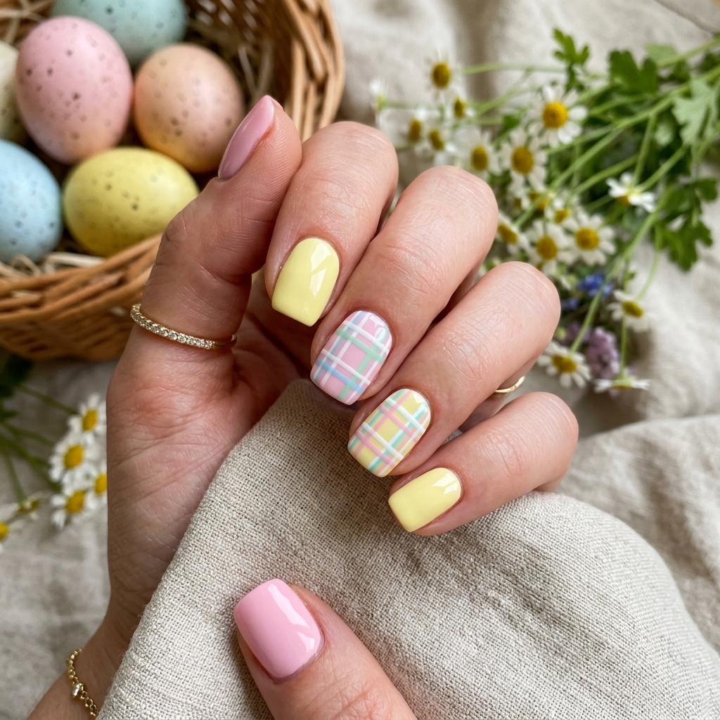 Pastel Easter Nail with Pastel Plaid Ideas