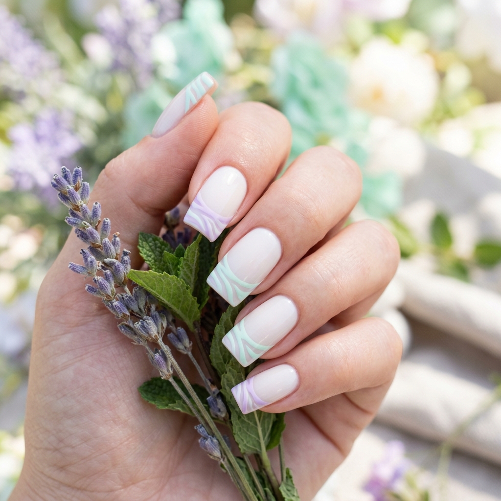 Pastel Zebra French Tip Nails Ideas