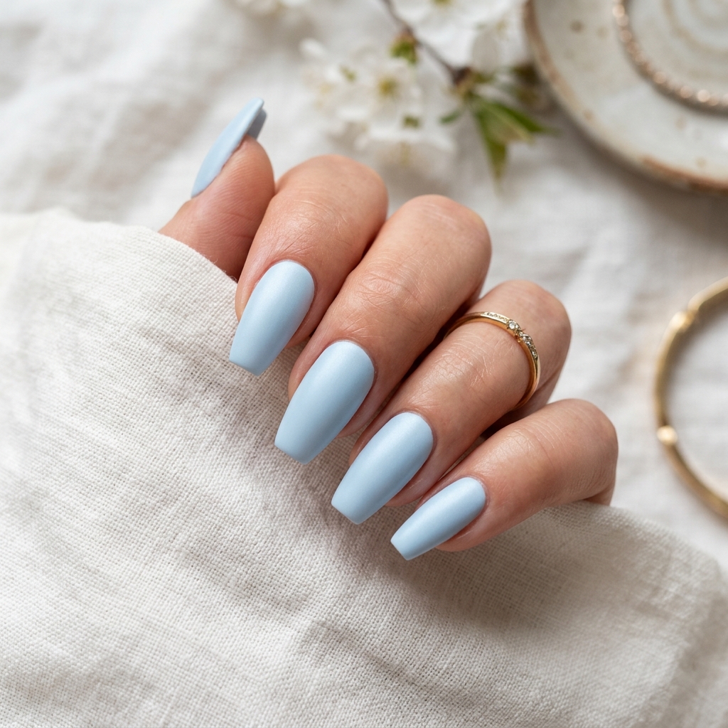 Pastel Blue Coffin Nail Ideas