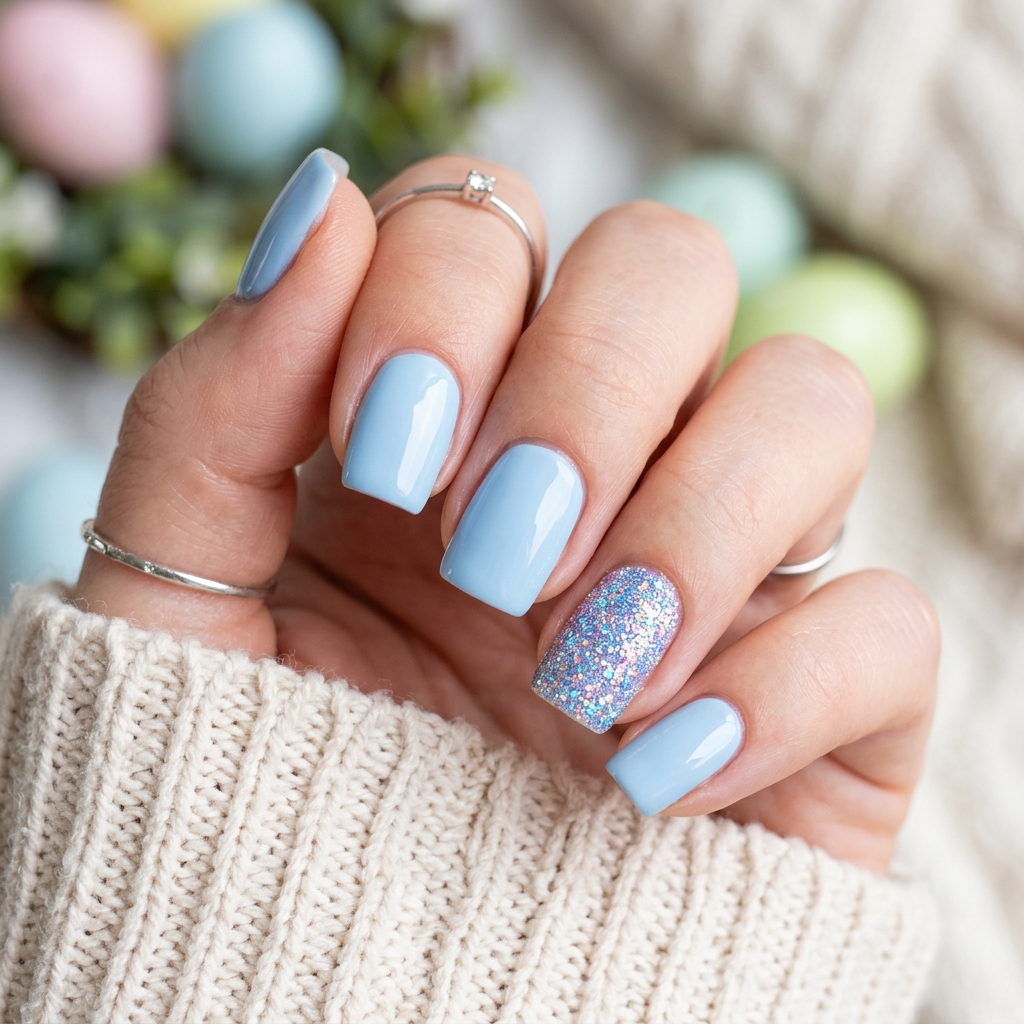 Pastel Easter Nail with Glitter Accent Ideas