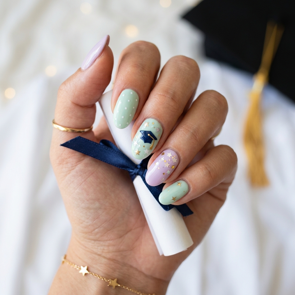 Pastel Graduation Nail Designs