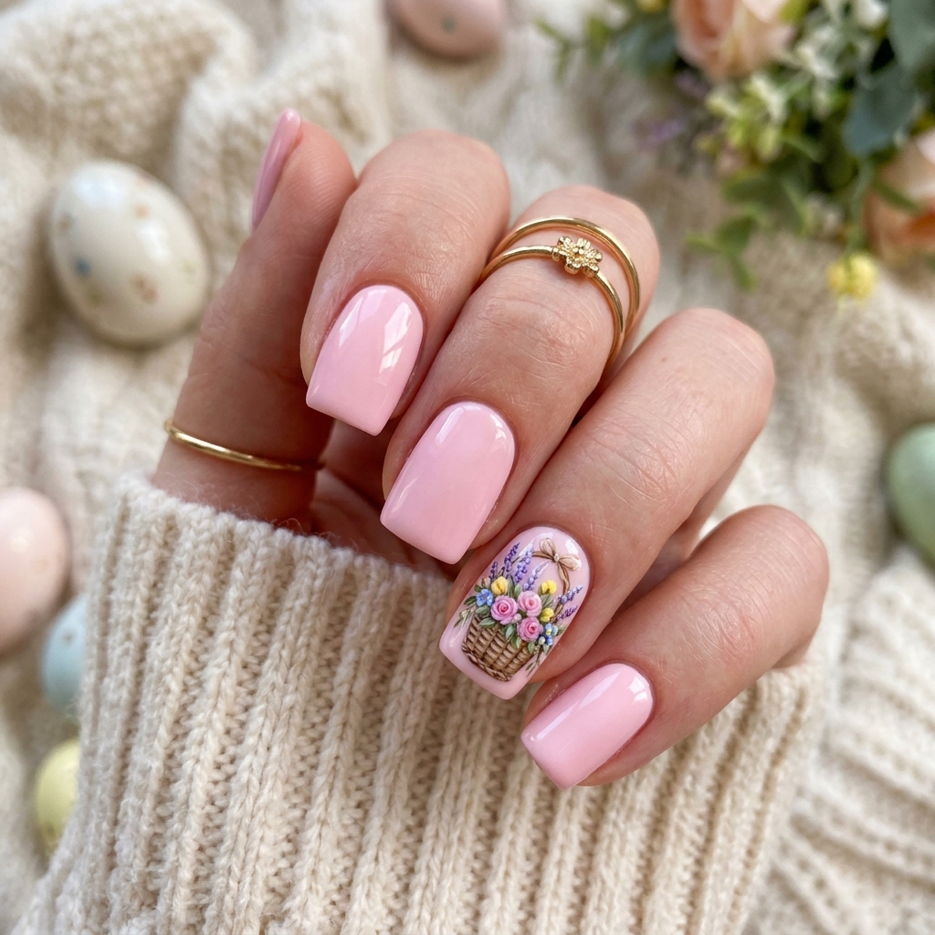 Pastel Easter Nail with Flower Basket Ideas