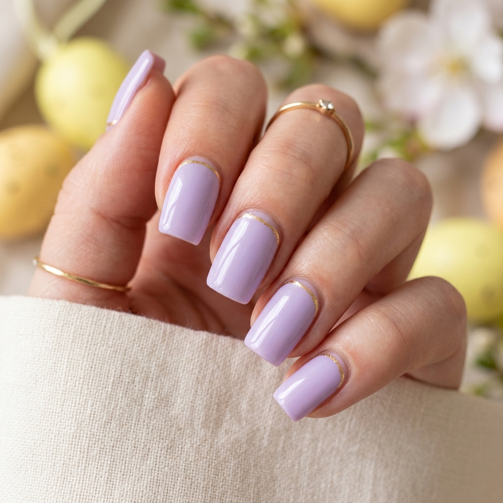 Pastel Easter Nail with Gold Accent Ideas