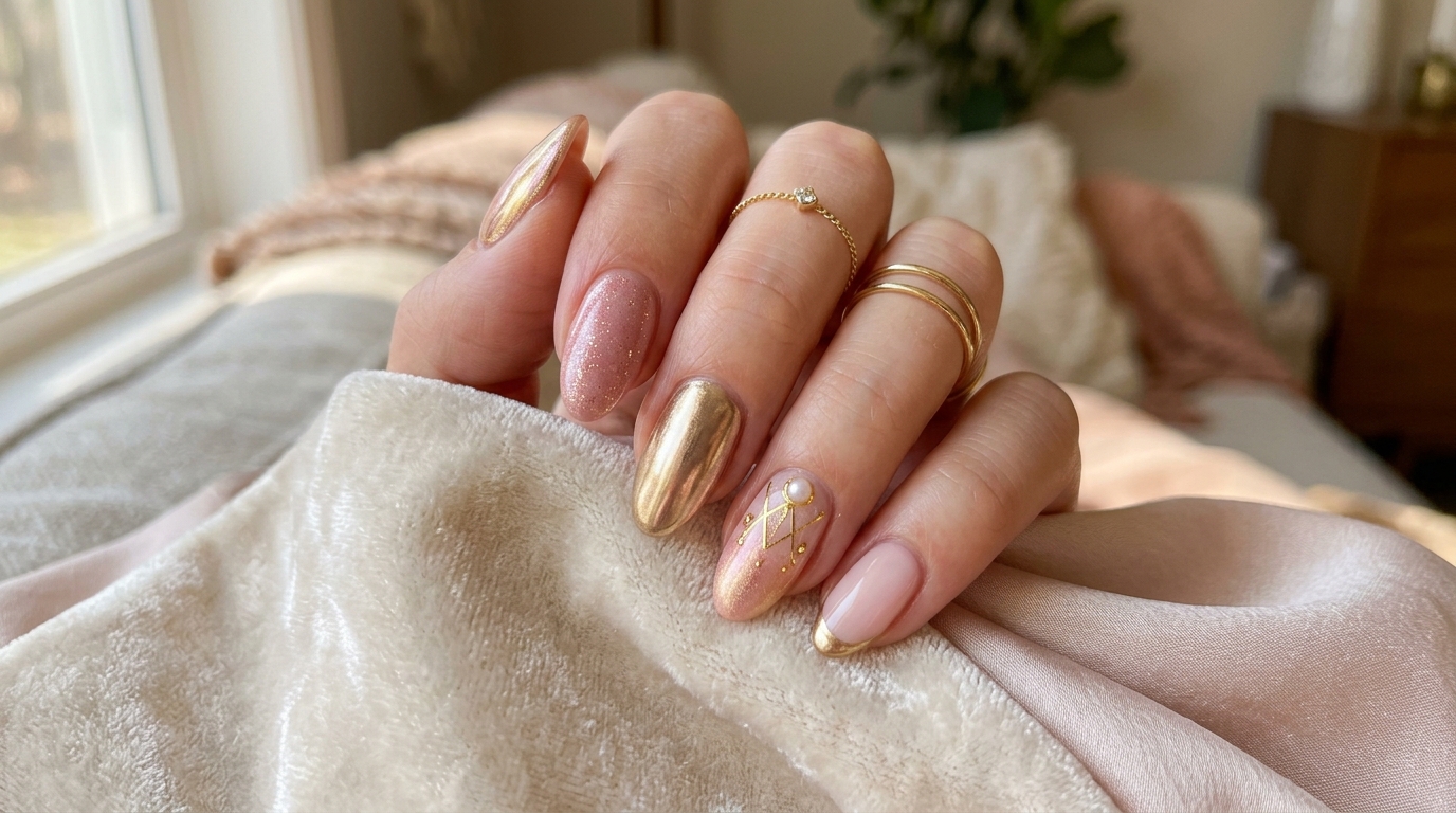 pink and gold nail designs