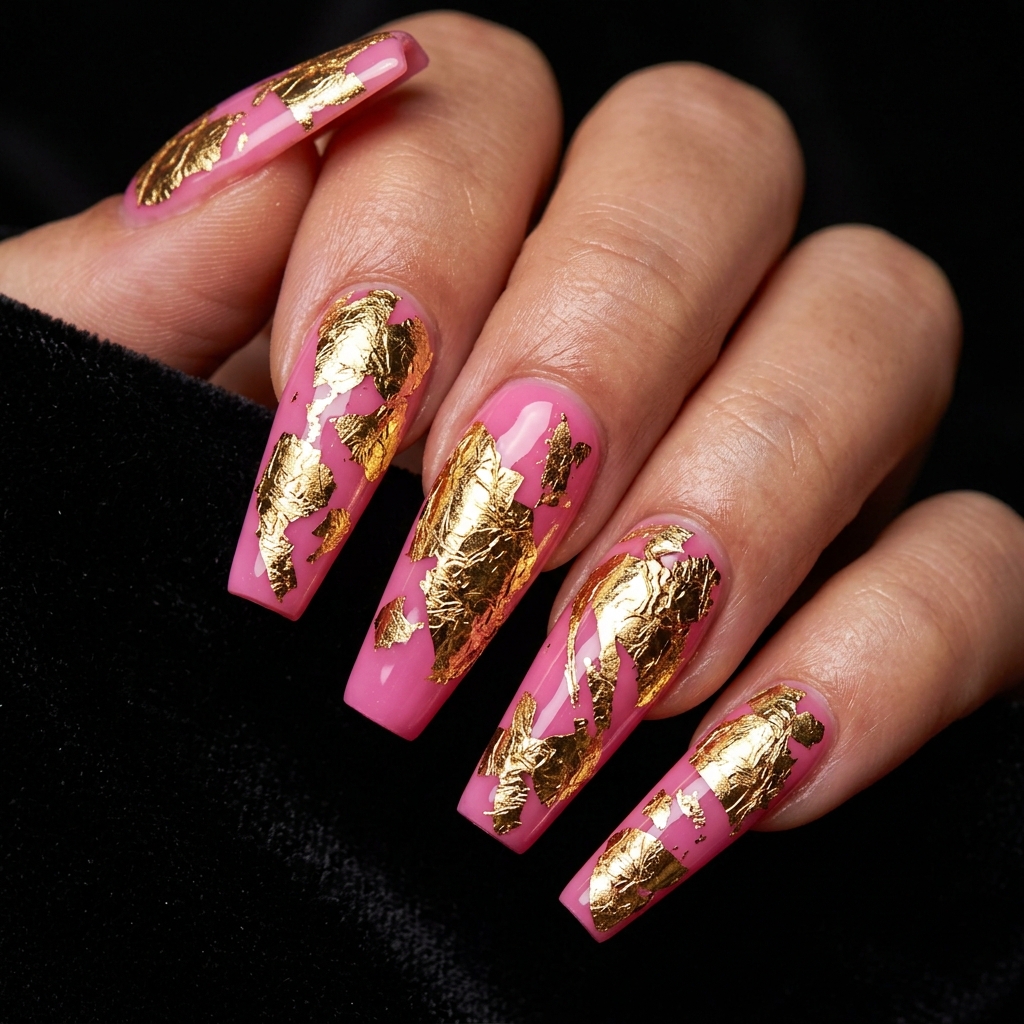 Pink and Gold Nail Designs Ideas: 30 Gorgeous Looks to Inspire Your Next Manicure 31 Pink and gold foil nails 202606191901