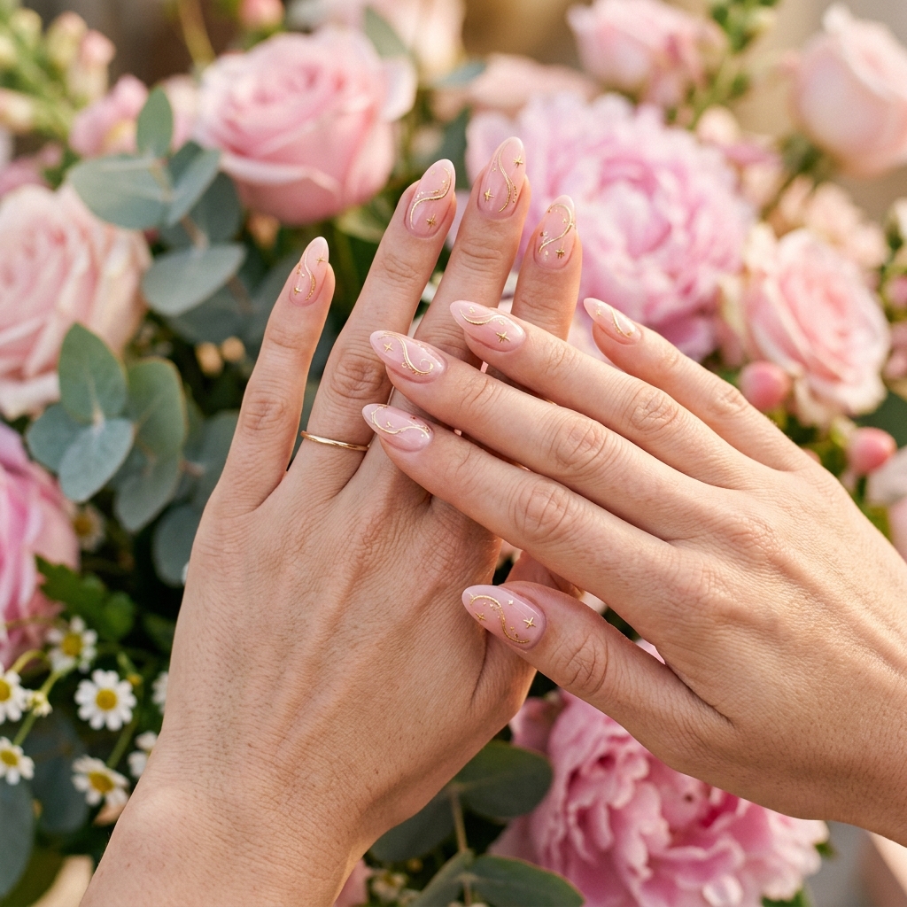 Pink and Gold Nail Designs Ideas: 30 Gorgeous Looks to Inspire Your Next Manicure 11 Pink gold almond nails 202606191749