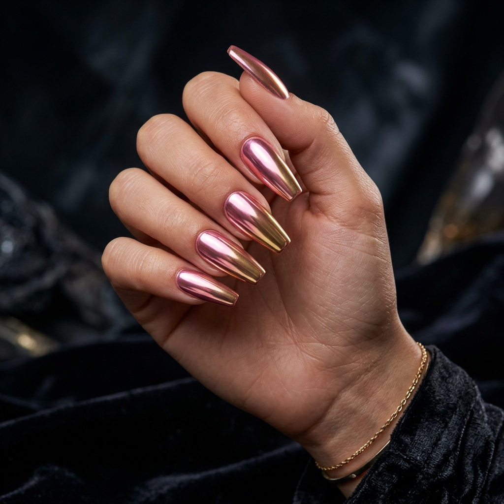 Pink and Gold Nail Designs Ideas: 30 Gorgeous Looks to Inspire Your Next Manicure 13 Pink gold chrome nails 202606191849