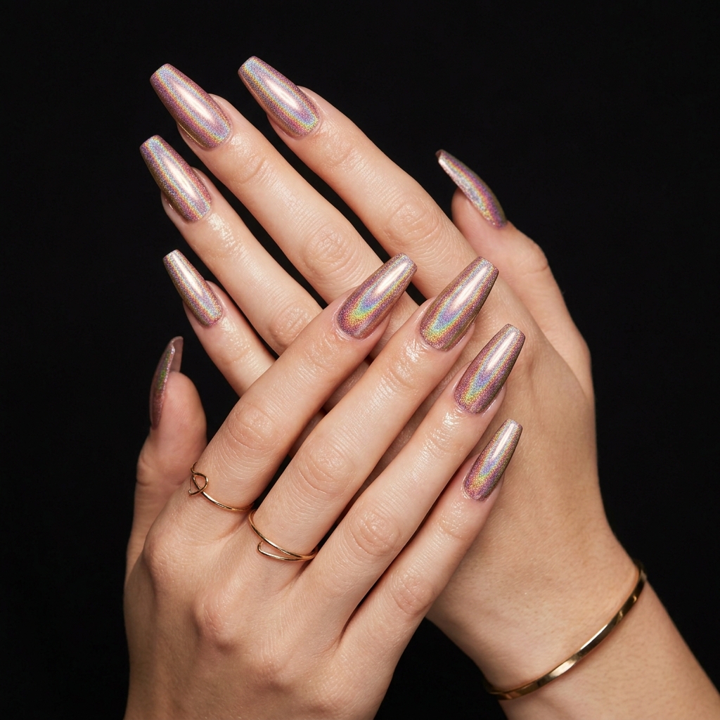 Pink and Gold Nail Designs Ideas: 30 Gorgeous Looks to Inspire Your Next Manicure 24 Pink gold holographic nails 202606191855
