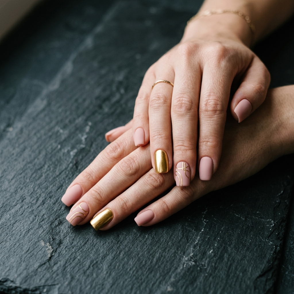 Pink and Gold Nail Designs Ideas: 30 Gorgeous Looks to Inspire Your Next Manicure 19 Pink gold matte nails 202606191853