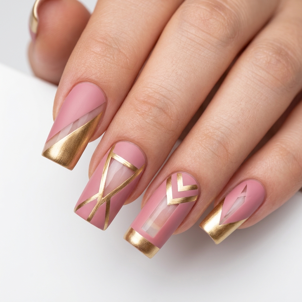 Pink and Gold Nail Designs Ideas: 30 Gorgeous Looks to Inspire Your Next Manicure 29 Pink gold negative space nails 202606191900