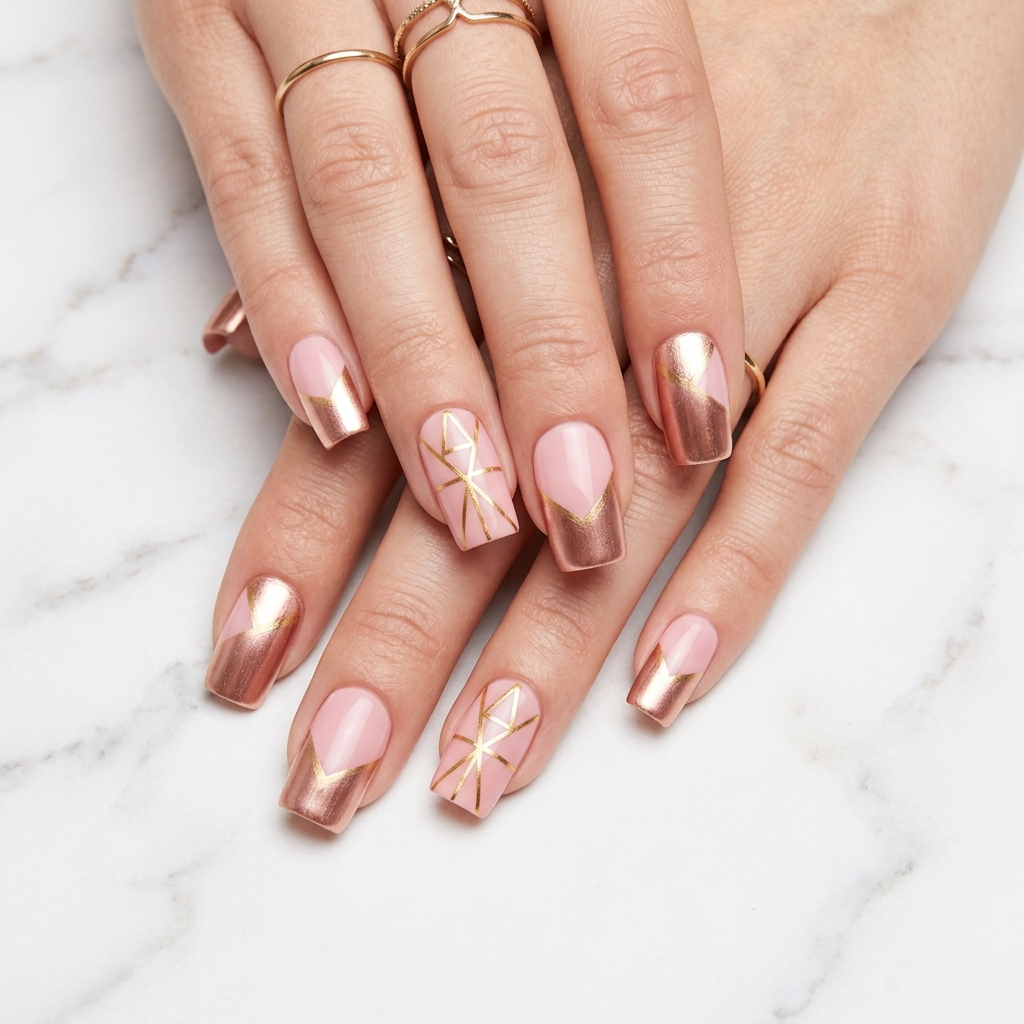 Pink and Gold Nail Designs Ideas: 30 Gorgeous Looks to Inspire Your Next Manicure 30 Pink gold square nails 202606191901
