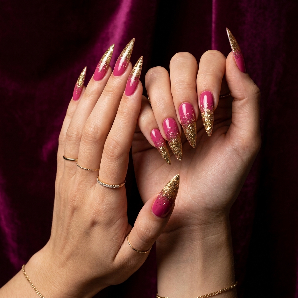 Pink and Gold Nail Designs Ideas: 30 Gorgeous Looks to Inspire Your Next Manicure 14 Pink gold stiletto nails 202606191849
