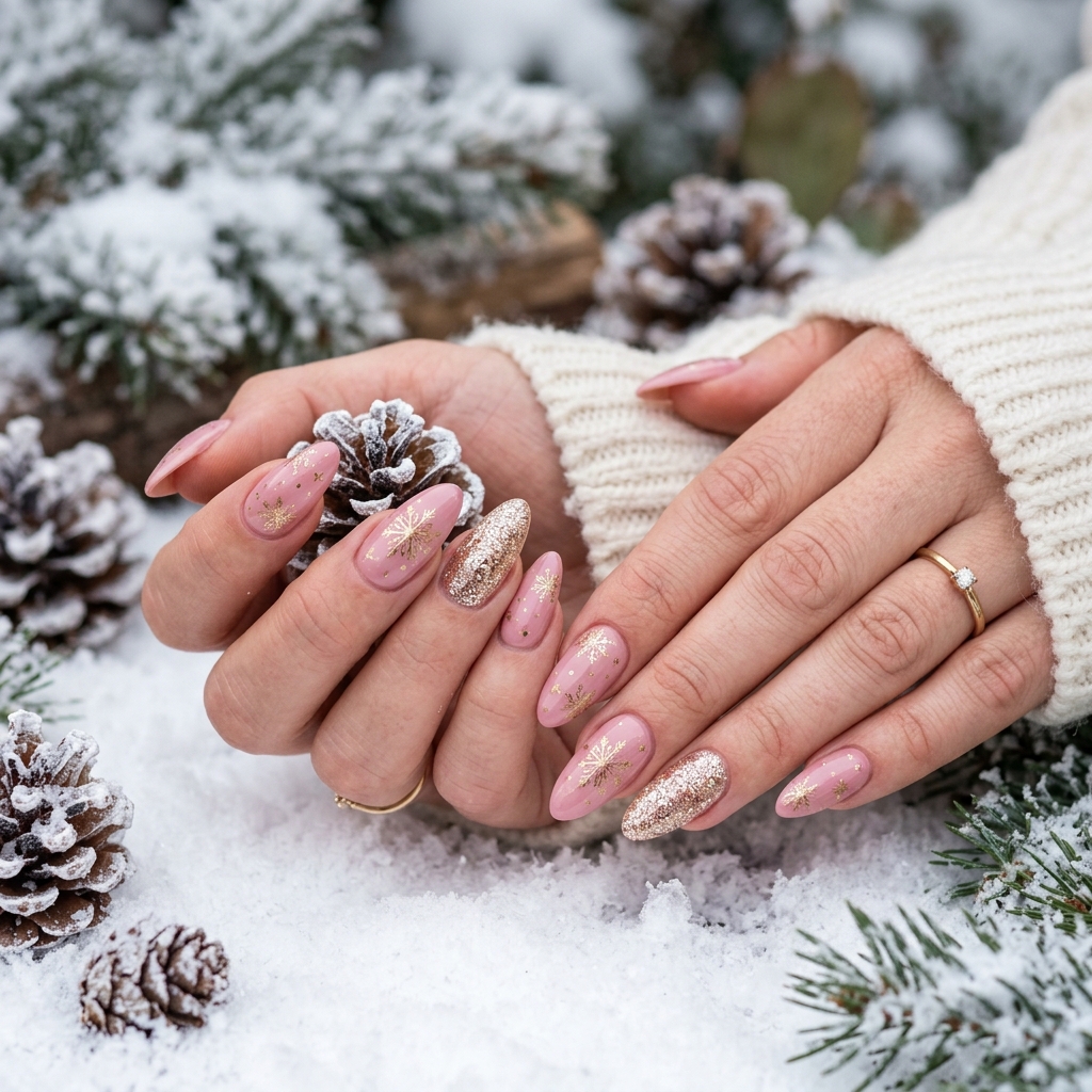 Pink and Gold Nail Designs Ideas: 30 Gorgeous Looks to Inspire Your Next Manicure 27 Pink gold winter nails 202606191857