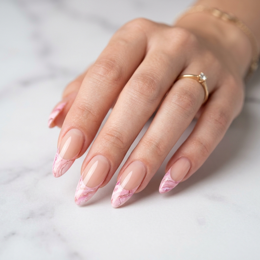 30 Pink Marble Nails Ideas You Will Absolutely Love 15 Pink marble French tip nails 202606051922