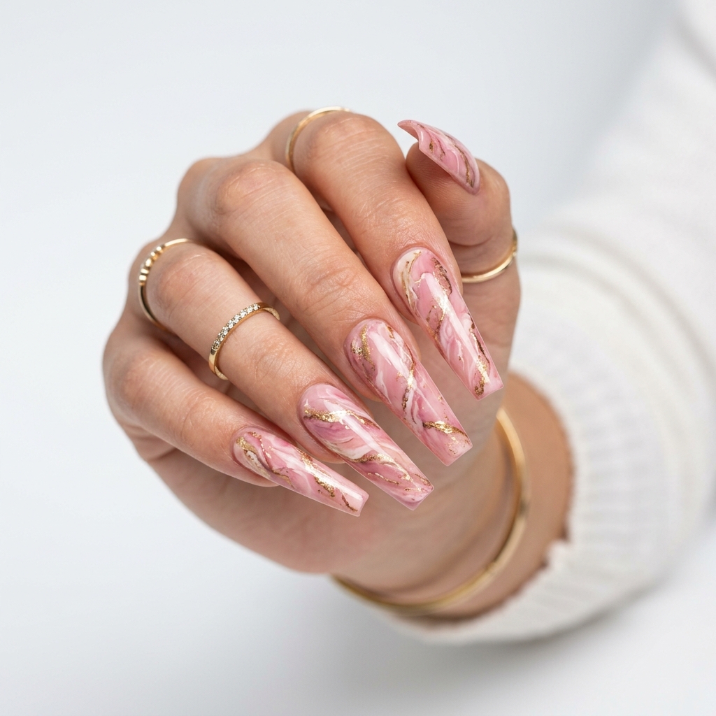 30 Pink Marble Nails Ideas You Will Absolutely Love 26 Pink Marble Acrylic Nail Ideas