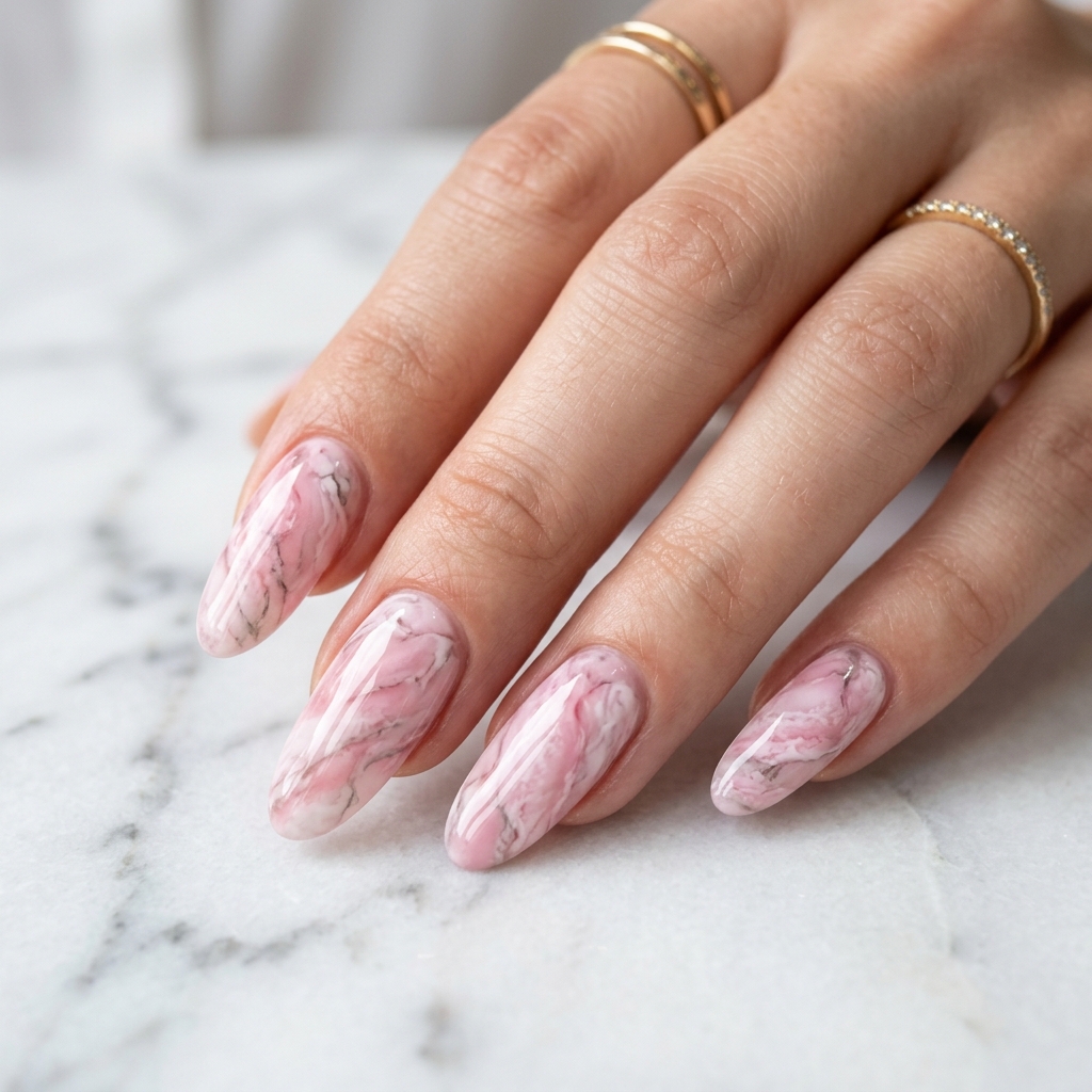 30 Pink Marble Nails Ideas You Will Absolutely Love 19 Pink Marble Gel Nail Ideas
