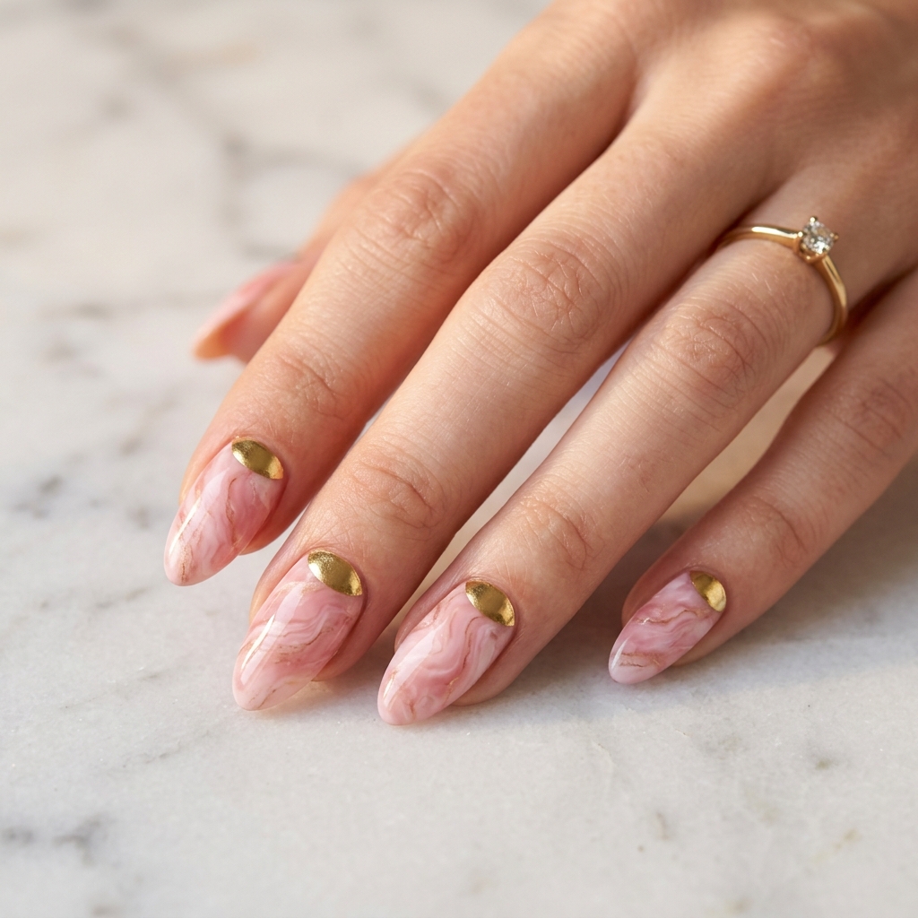 30 Pink Marble Nails Ideas You Will Absolutely Love 30 Pink Marble Half Moon Nail Ideas