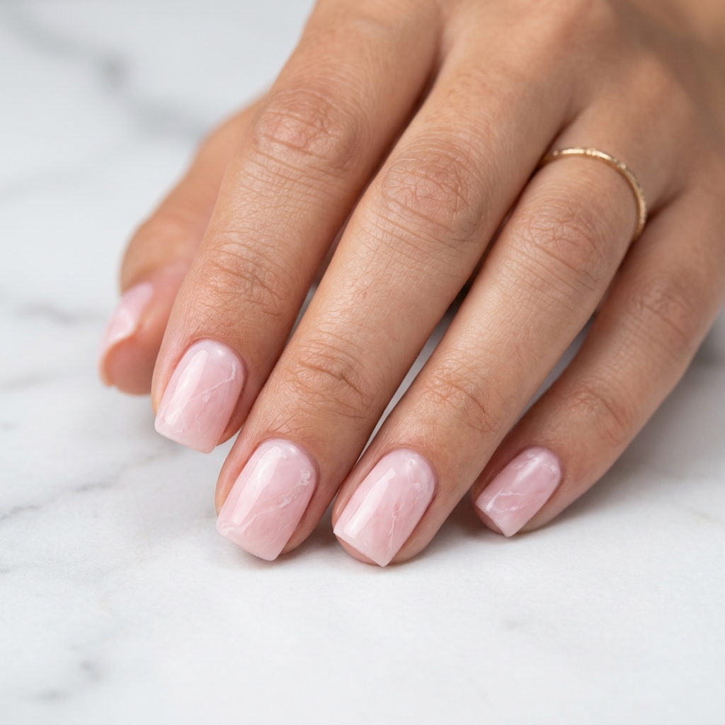 30 Pink Marble Nails Ideas You Will Absolutely Love 3 Soft Pink Marble Nail Design for Short Nails