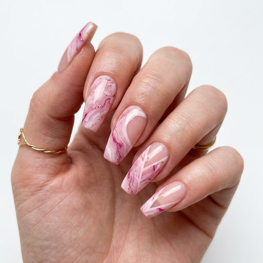 30 Pink Marble Nails Ideas You Will Absolutely Love 29 Pink Marble Negative Space Nail Ideas