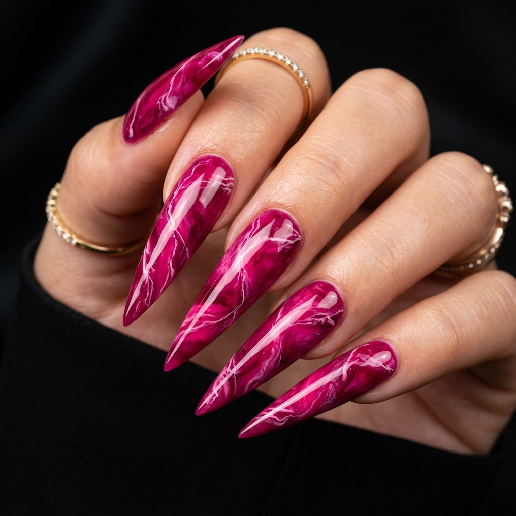 30 Pink Marble Nails Ideas You Will Absolutely Love 13 Pink Marble Stiletto Nail Ideas