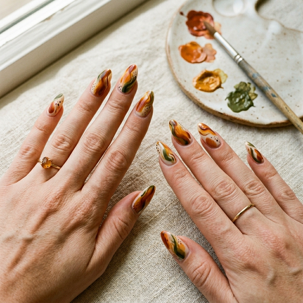 30 Pumpkin Nail Designs That Go From Adorably Cute to Absolutely Stunning 17 Pumpkin Abstract Nail Designs