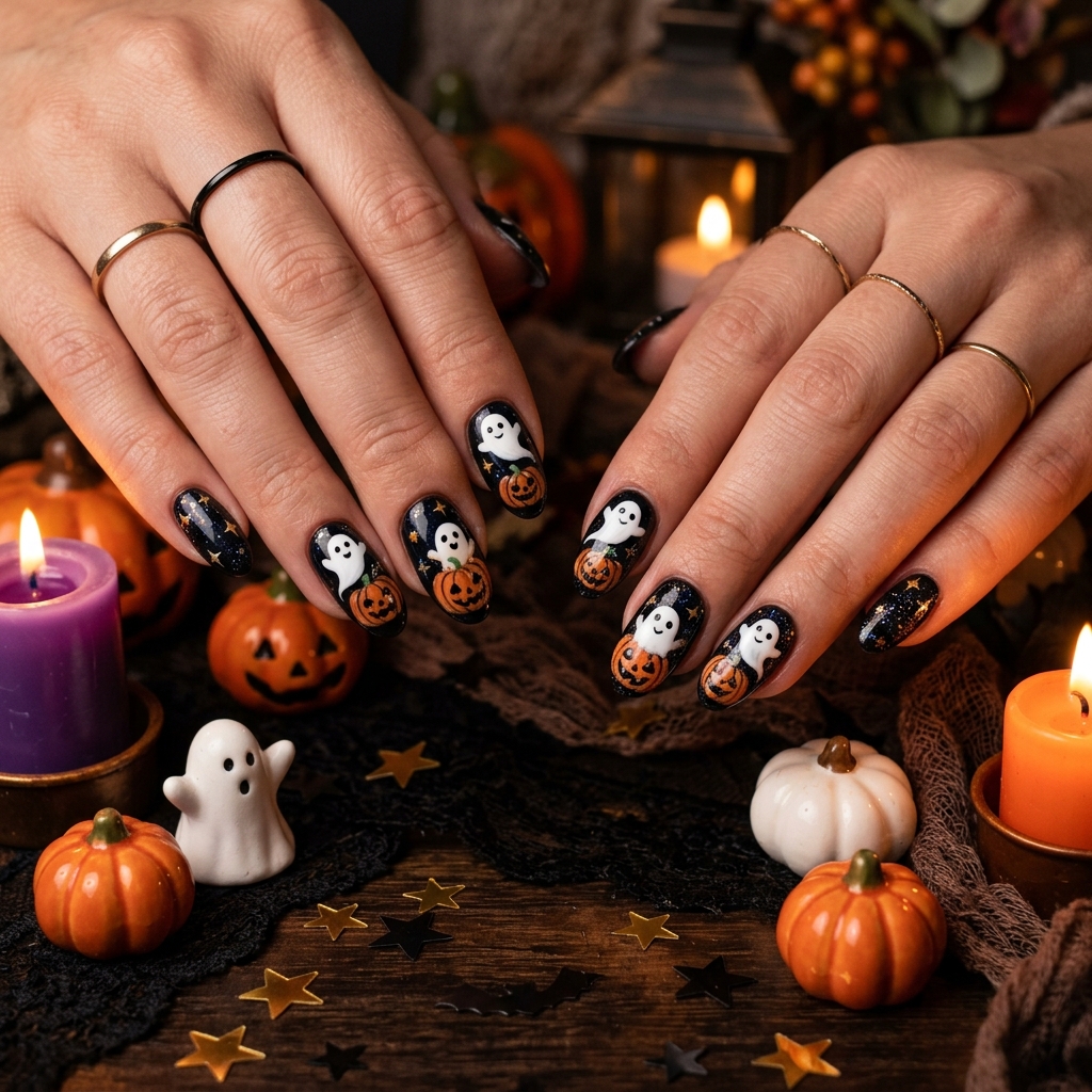 30 Pumpkin Nail Designs That Go From Adorably Cute to Absolutely Stunning 27 Pumpkin Ghost Nail Designs