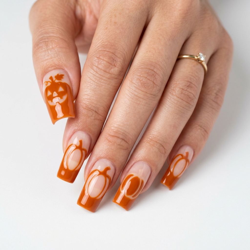 30 Pumpkin Nail Designs That Go From Adorably Cute to Absolutely Stunning 22 Pumpkin Negative Space Nail Designs